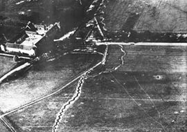 An aerial view of the trenches near Goussancourt in 1918