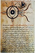 Hunayn ibn Ishaq 9th century CE description of the eye diagram in a copy of his book, Kitab al-Ashr Maqalat fil-Ayn (Ten Treatises on the Eye), in a 12th century CE edition.jpg