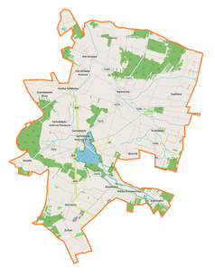 Mapa konturowa gminy Kamionka, po prawej znajduje się punkt z opisem „Kozłówka”