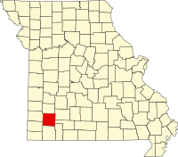 ローレンス郡の位置を示したミズーリ州の地図