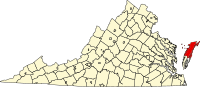 Map of Virdžinija highlighting Accomack County