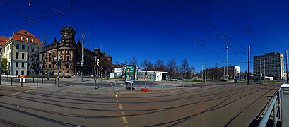 Schießgasse Dresden - Pirnaischer Platz mit Stadtmuseum - Panoramaaufnahme