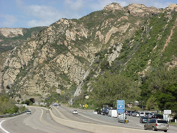 US 101 northbound approaching Gaviota Tunnel through the Santa Ynez Mountains