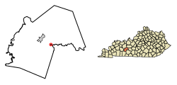 Location of Woodbury in Butler County, Kentucky.