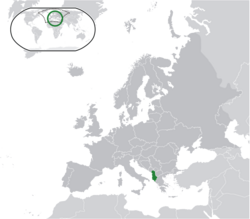 Location of އަލްބޭނިއާ (green) in Europe (dark grey)  –  [Legend]