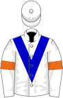 White, Blue chevron, White sleeves, Orange armlets, White cap