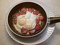 "Sucuklu yumurta" - Turkish sausage "sucuk" with eggs, a must for weekend breakfasts
