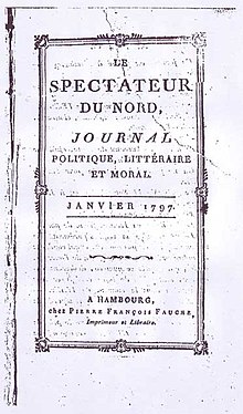 Couverture de l'exemplaire du journal Le Spectateur du Nord publié en 1797