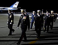 Members of the Joint Chiefs of Staff at Andrews Air Force Base during a funeral service ceremony for the late President Gerald Ford on December 26, 2006.