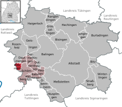 Elhelyezkedése Baden-Württemberg térképén