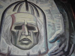 Mural en la alhóndiga de Granaditas. Representa la cabeza de Hidalgo en una jaula.