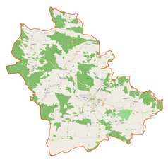 Mapa konturowa gminy Kożuchów, blisko centrum na lewo znajduje się punkt z opisem „Mirocin Dolny”