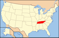 テネシー州の位置を示したアメリカ合衆国の地図