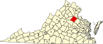Hartă a statului Virginia indicând comitatul Spotsylvania