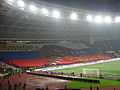 Bandera que representa el oso ruso desplegada por los aficionados al fútbol de Rusia (la inscripción dice "Adelante Rusia!").