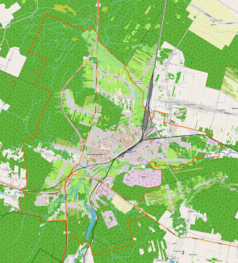 Mapa konturowa Skarżyska-Kamiennej, blisko centrum u góry znajduje się punkt z opisem „Skarżysko Książęce”