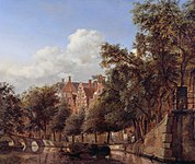 Amsterdam, Herengracht near Leliegracht label QS:Len,"Amsterdam, Herengracht near Leliegracht" label QS:Lpl,"Amsterdam, Herengracht koło Leliegracht" label QS:Lnl,"Amsterdam, de Herengracht bij de Leliegracht" circa 1666-1670. oil on panel medium QS:P186,Q296955;P186,Q106857709,P518,Q861259 . 33.5 × 39.7 cm (13.1 × 15.6 in). Los Angeles, Edward William and Hannah Carter.