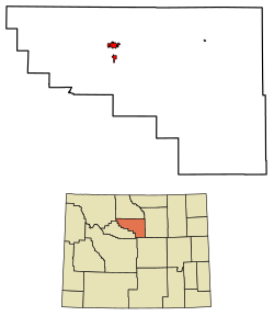 Location of Worland in Washakie County, Wyoming.