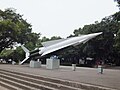 固定於臺中成功嶺中正堂前展示的中華民國陸軍勝利女神飛彈。