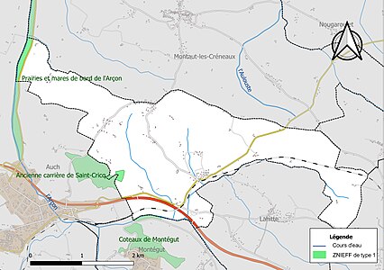 Carte des ZNIEFF de type 1 sur la commune.