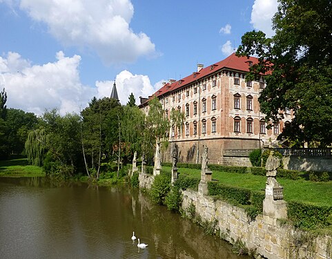 Parc and statues, rear side of the Libochovice castle.