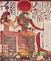 Hathor-Amentet (links) godin van Oeaset/Waset (Thebe) in het graf van Nefertari Merenmoet.