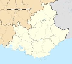 Mapa konturowa regionu Prowansja-Alpy-Lazurowe Wybrzeże, na dole znajduje się punkt z opisem „Bandol”