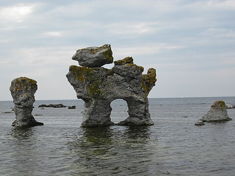 Gotland: Rauken "Hunden" vid Gamle hamns raukområde på Fårö. Raukar är typiskt för Gotland.