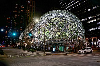 Amazon Spheres at night