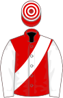 RED, white sash and sleeves, hooped cap