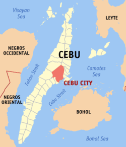 Mapa de Visayas Central con Ciudad de Cebu resaltado