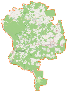 Mapa konturowa powiatu żarskiego, u góry znajduje się punkt z opisem „Lutol”