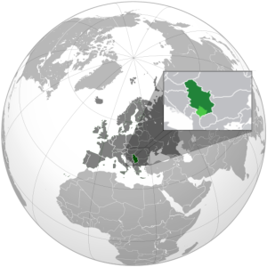Сербия на карте мира Светло-зелёным обозначена территория, контролируемая частично признанной Республикой Косово