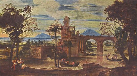 Annibale Carracci (1560-1609) Fleuve dans la campagne romaine.