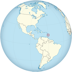 Barbados on the globe (Americas centered)