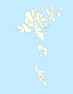 Mapa konturowa Wysp Owczych, u góry znajduje się punkt z opisem „Fuglafjørður”