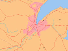 Mapa konturowa Belfastu, blisko centrum u góry znajduje się punkt z opisem „Seaview”