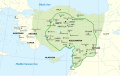 Image 25Map of the Hittite Empire at its greatest extent, with Hittite rule c. 1350–1300 BC represented by the green line (from History of Turkey)