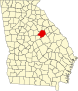 Harta statului Georgia indicând comitatul Hancock