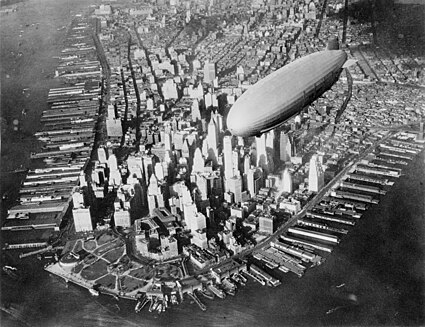 USS Akron over Manhattan