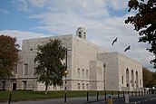 Art deco style building with a clock tower