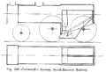 Vertical and horizontal longitudinal sections of Cudworth's coal-burning firebox and boiler design. Scanned February 2010.