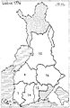 Provinċji tal-Finlandja 1776: 1: Turku u Pori, 4: Vaasa, 10: Oulu, 14: Nyland u Tavastehus, 15: Kymmenegård, 16: Savolax u Karelia