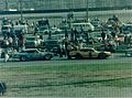 Track promoter and driver Tom Colella (#40) pits during the final event at the same time that Joy Fair (#1) pits.