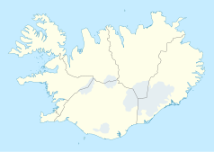 Mapa konturowa Islandii, na dole po lewej znajduje się punkt z opisem „Kópavogur”
