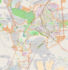 Mapa konturowa Łucka, po prawej znajduje się punkt z opisem „Konsulat Generalny RP w Łucku”