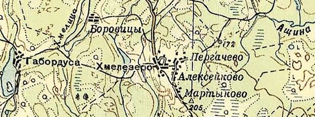 Деревня Мартыново на карте РККА 1940 года