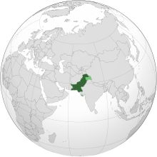 سرزمین در دست پاکستان با رنگ سبز تیره نشان داده شده‌است. سرزمین ادعاشده با رنگ سبز روشن نشان داده شده‌است.