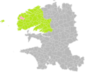 Carte de localisation de la commune de Plourin au sein de l'arrondissement de Brest.