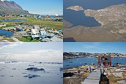 Dari kiri atas searah jarum jam : Qeqertarsuaq, Qasigiannguit, Aasiaat, Teluk Disko